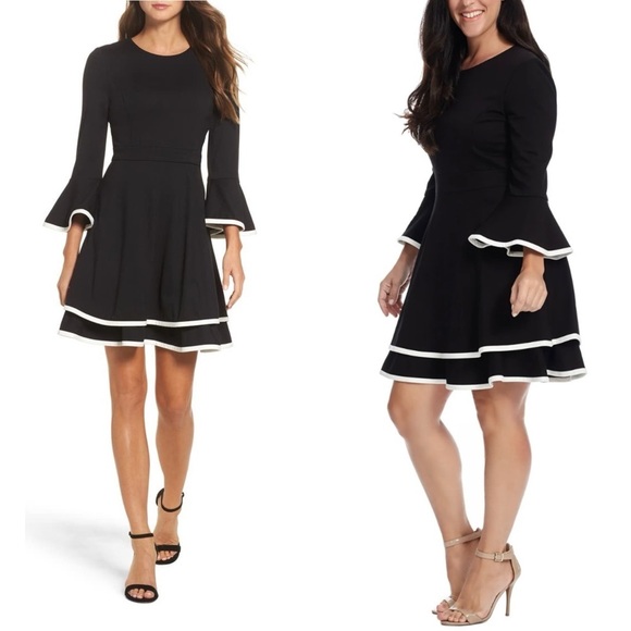 Eliza J Dresses & Skirts - Eliza J Dress 8 Bell Sleeve Fit Flare Long Sleeve Tiered Mini Dress